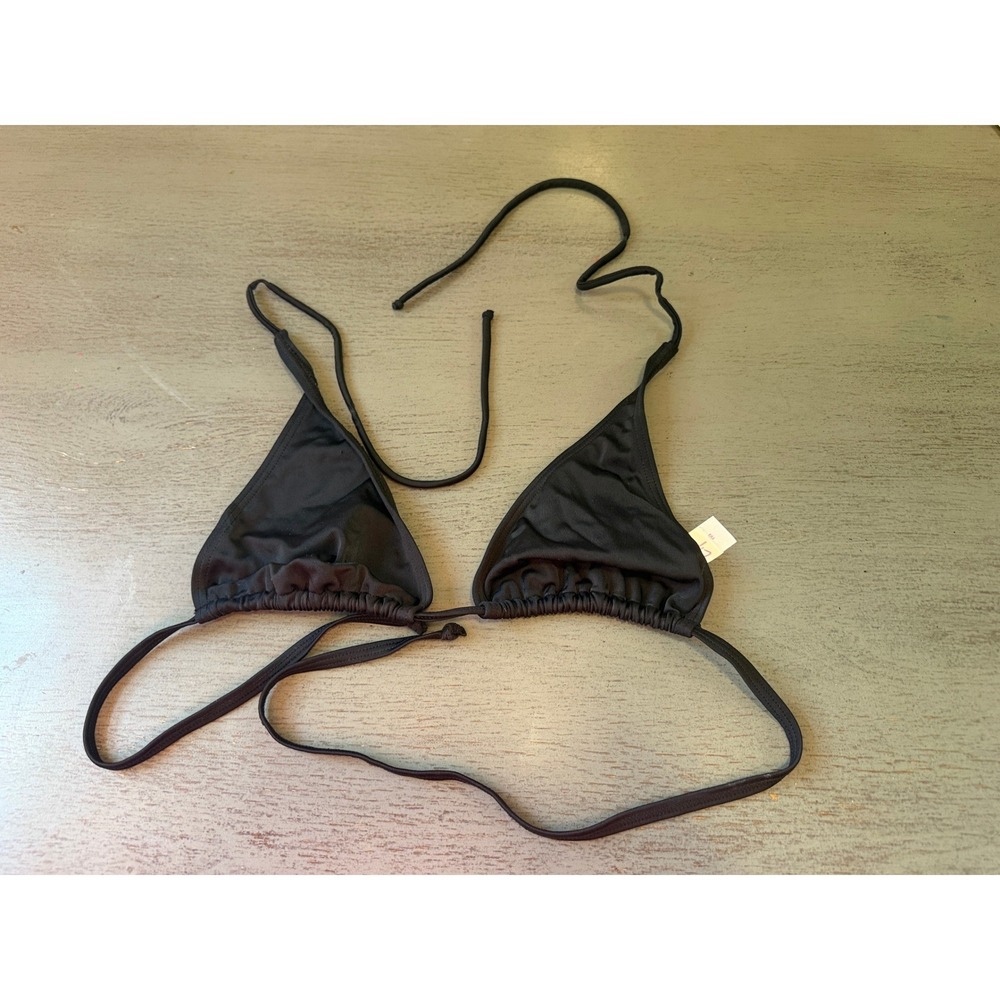 Lips Womens Triangle Bikini Top Black Solid Halter String Swim Size Medium